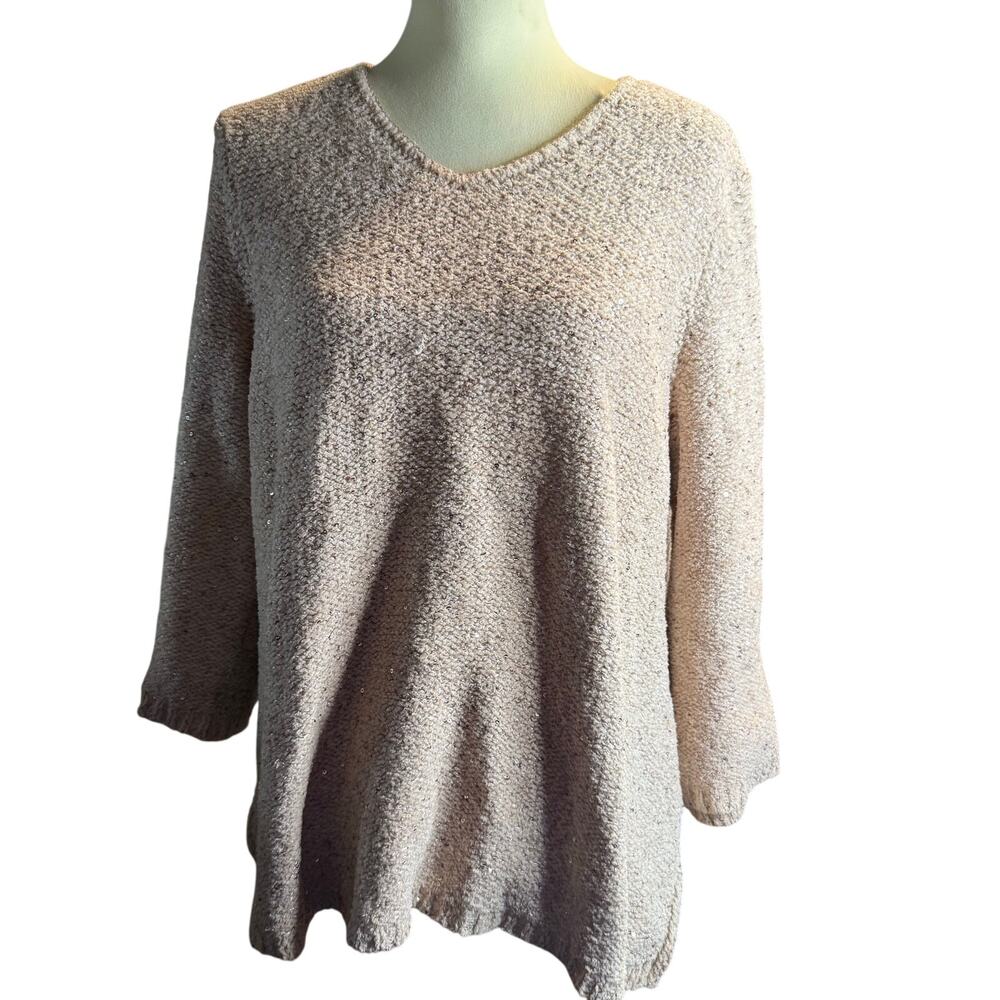 Chico's Shimmer Boucle Knit Sweater, Neutral Beige, Size XL Petite